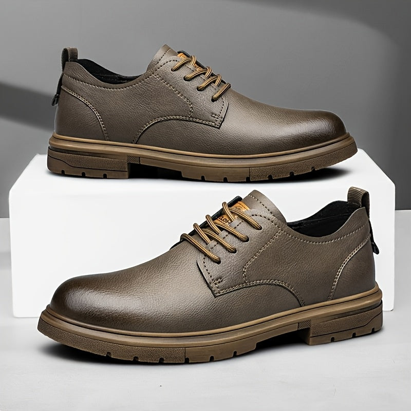 Men's Vintage Style Lace-up Dress Shoes with Breathable Synthetic Leather and Rubber Sole
