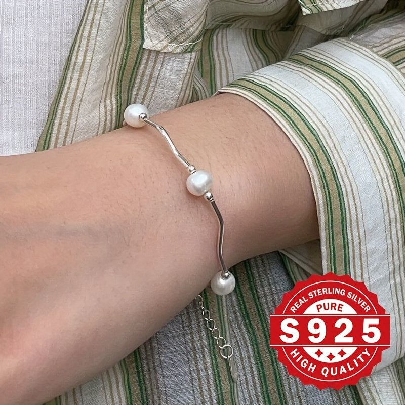 Women's Pearl Bracelet with 925 Silver and Freshwater Pearls for Gift or Everyday Wear