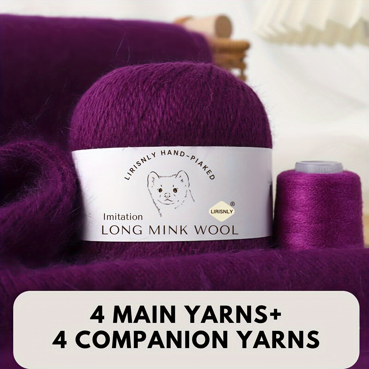 Multicolor Faux Mink Wool and Long Wool Knitting Yarn Set for Scarves Sweaters Hats 280g