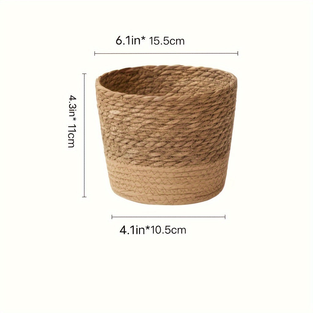 Handwoven Seagrass Planter Pot Indoor Home Decor with Plaid Accessory