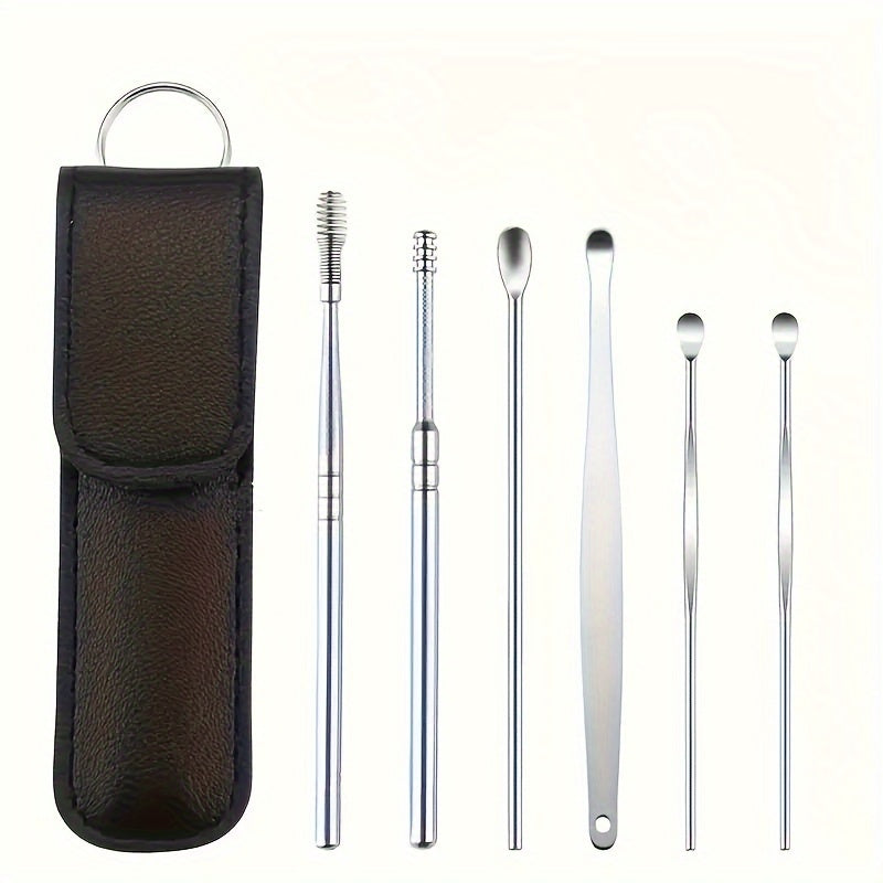 Ear Care Kit with 6 Stainless Steel Ear Spoons and Storage Case for Daily Cleaning