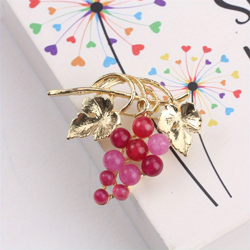 Minimalist Women's Resin Brooch Pin with Grape and Leaf Design for Coats and Jackets