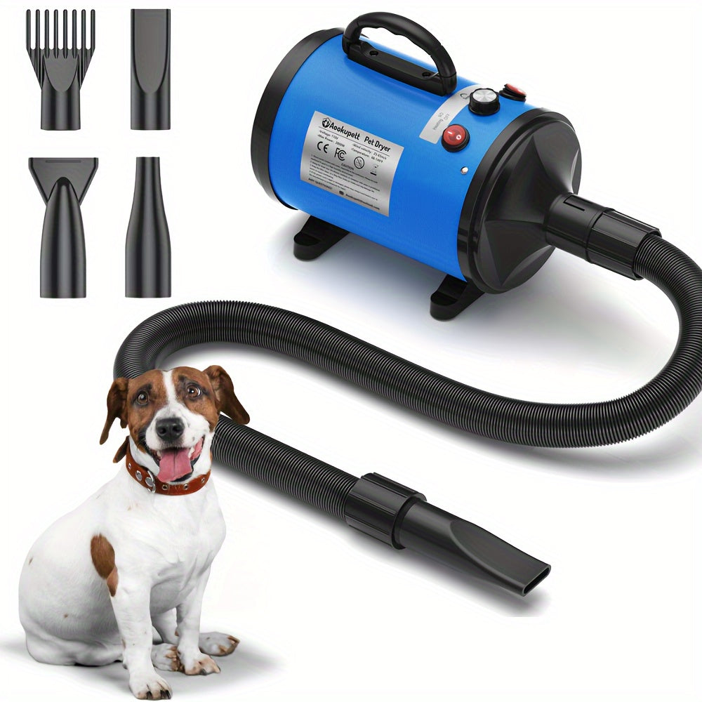 Aookupett Professional Dog Hair Dryer - O'zgaruvchan issiqlik va tezlik bilan yuqori quvvatli blowyer, aniq parvarishlash uchun 4 ta nozzle bilan birga.
