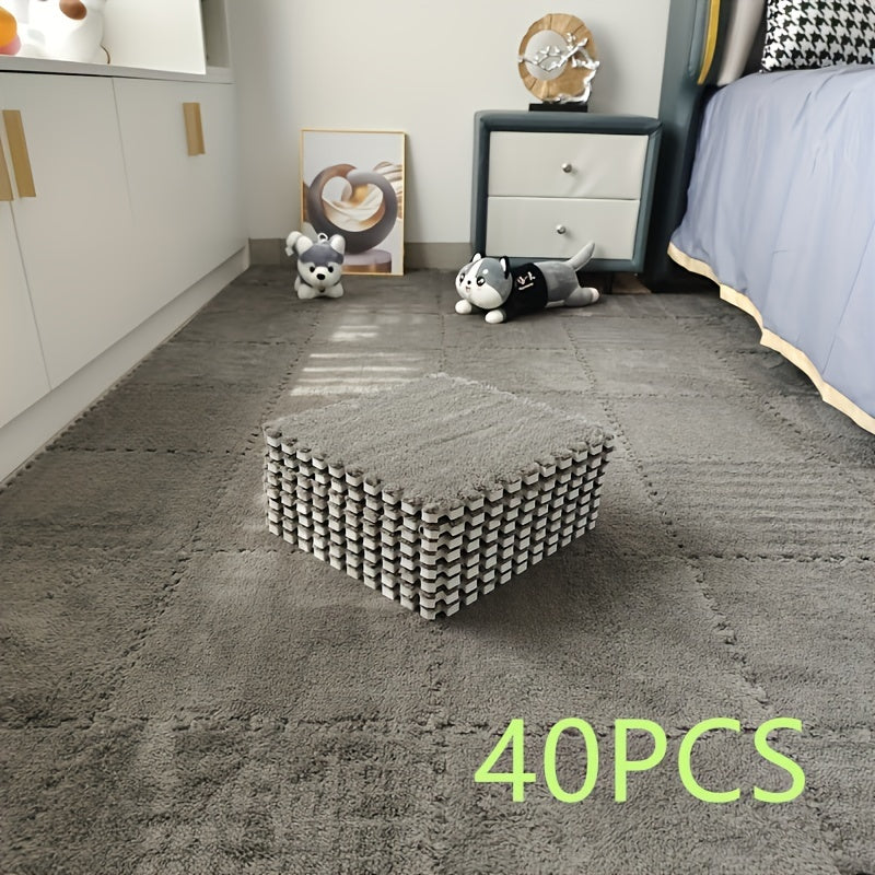 Juego de 40 baldosas de moqueta entrelazadas para uso en interior de dormitorio, diseño de cuadros de pelo bajo