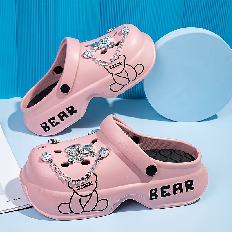 Women's Pink Bear-Themed EVA Slippers Soft Comfortable All-Season Fashion