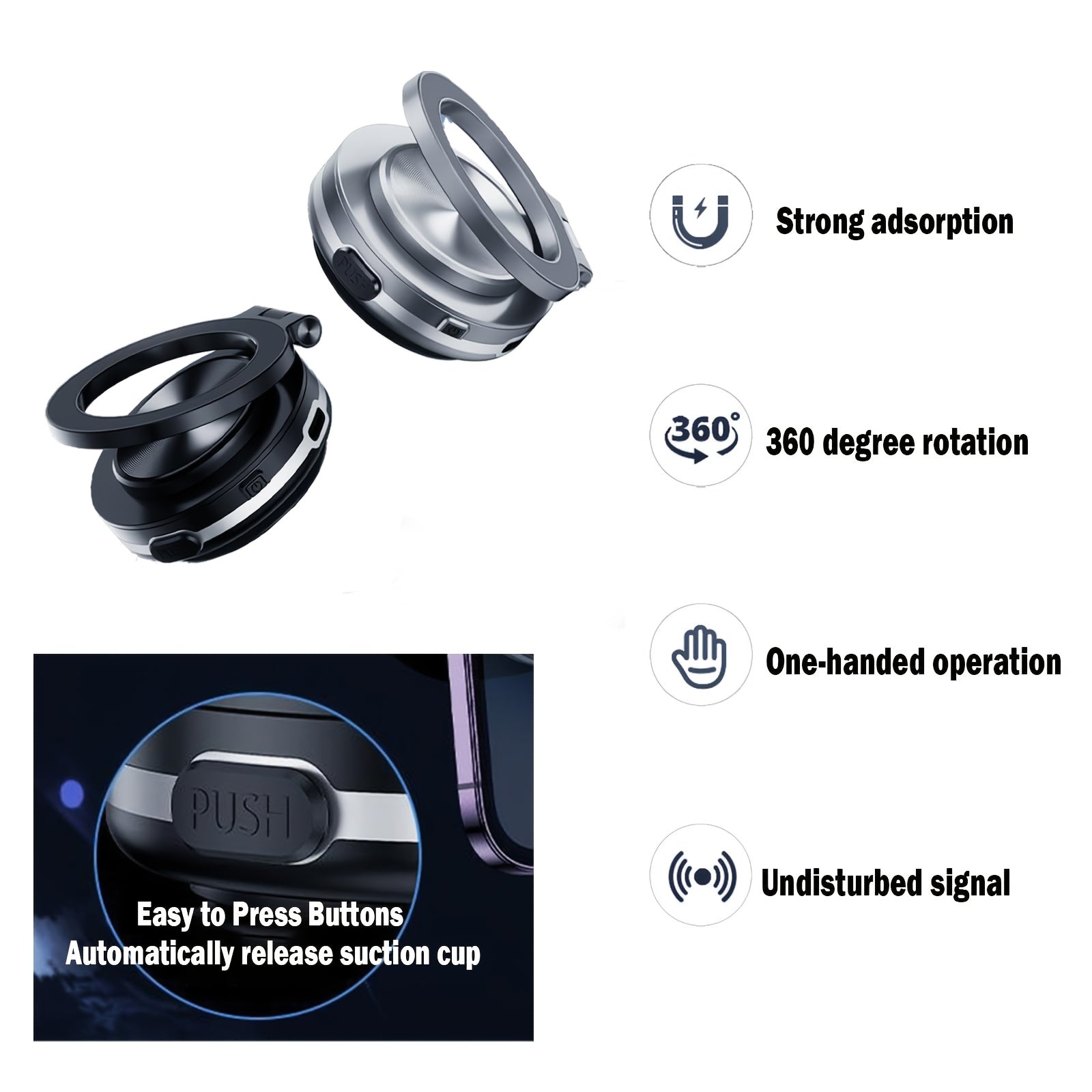 Barcha Metallik Magnitli Avtomobil Telefon Qopqog'i Qaytariladigan 360° Buriladigan Qo'ldan Erkin Tutqich