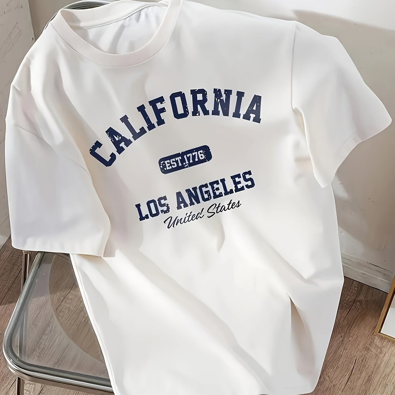 Women's Short-Sleeve Polyester Crew Neck T-Shirt with Letter Print