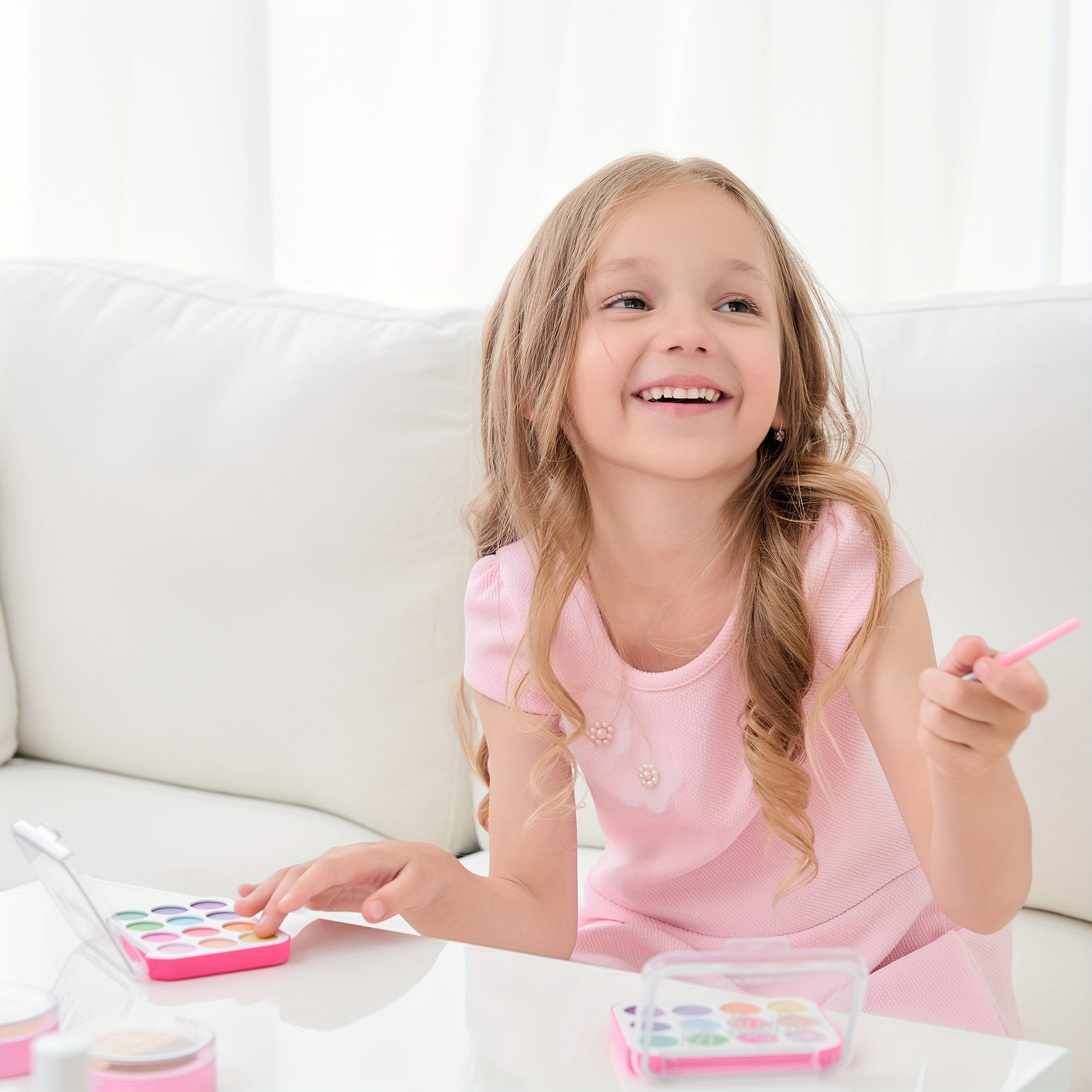 Children's Pretend Makeup Set 10pcs with Mirror Eye Shadow Lipstick for Girls