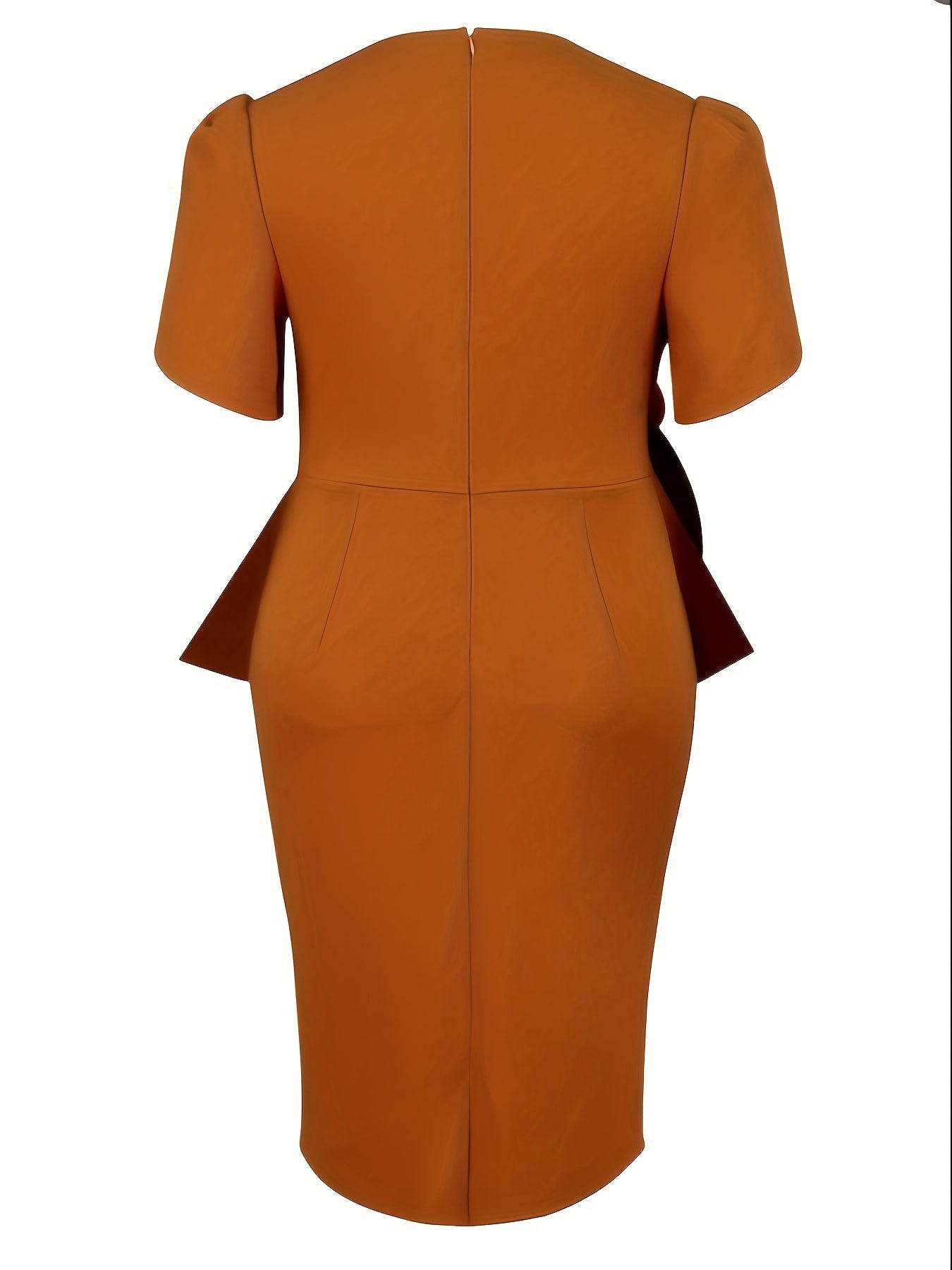 Women's Orange Bodycon Midi Dress for Party with Square Neck and Floral Applique