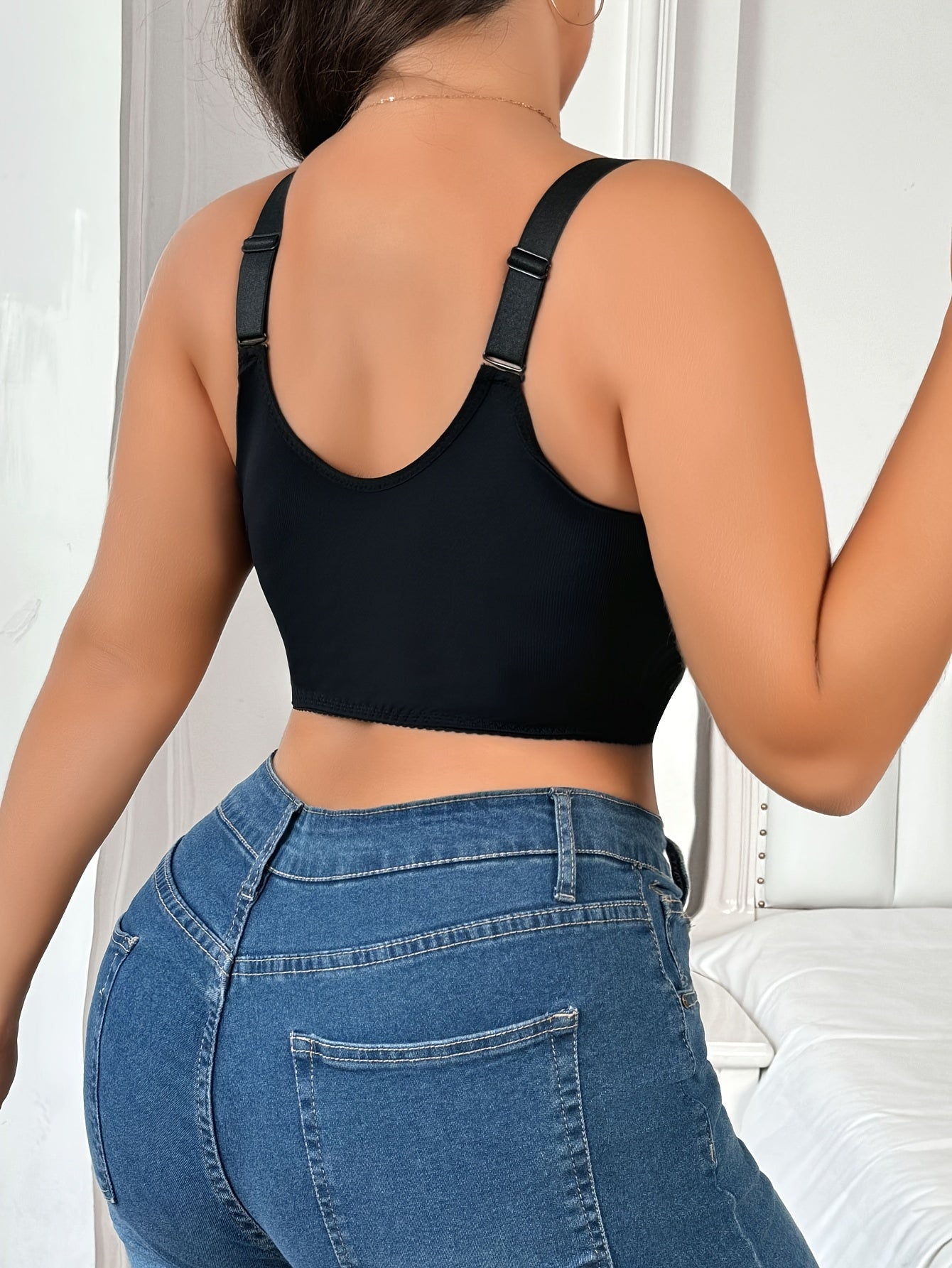 Sujetador de encaje de talla grande sin aros con cierre frontal floral de poliéster de estiramiento medio