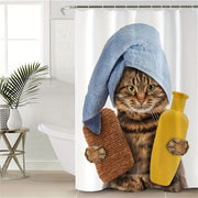Funny Cat Pattern Shower Curtain Waterproof Fabric for Bathroom Decor