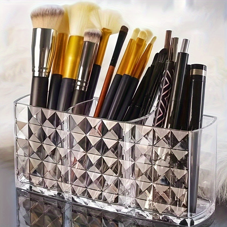 Clear Plastic Makeup Organizer with 3 Compartments for Cosmetics and Accessories