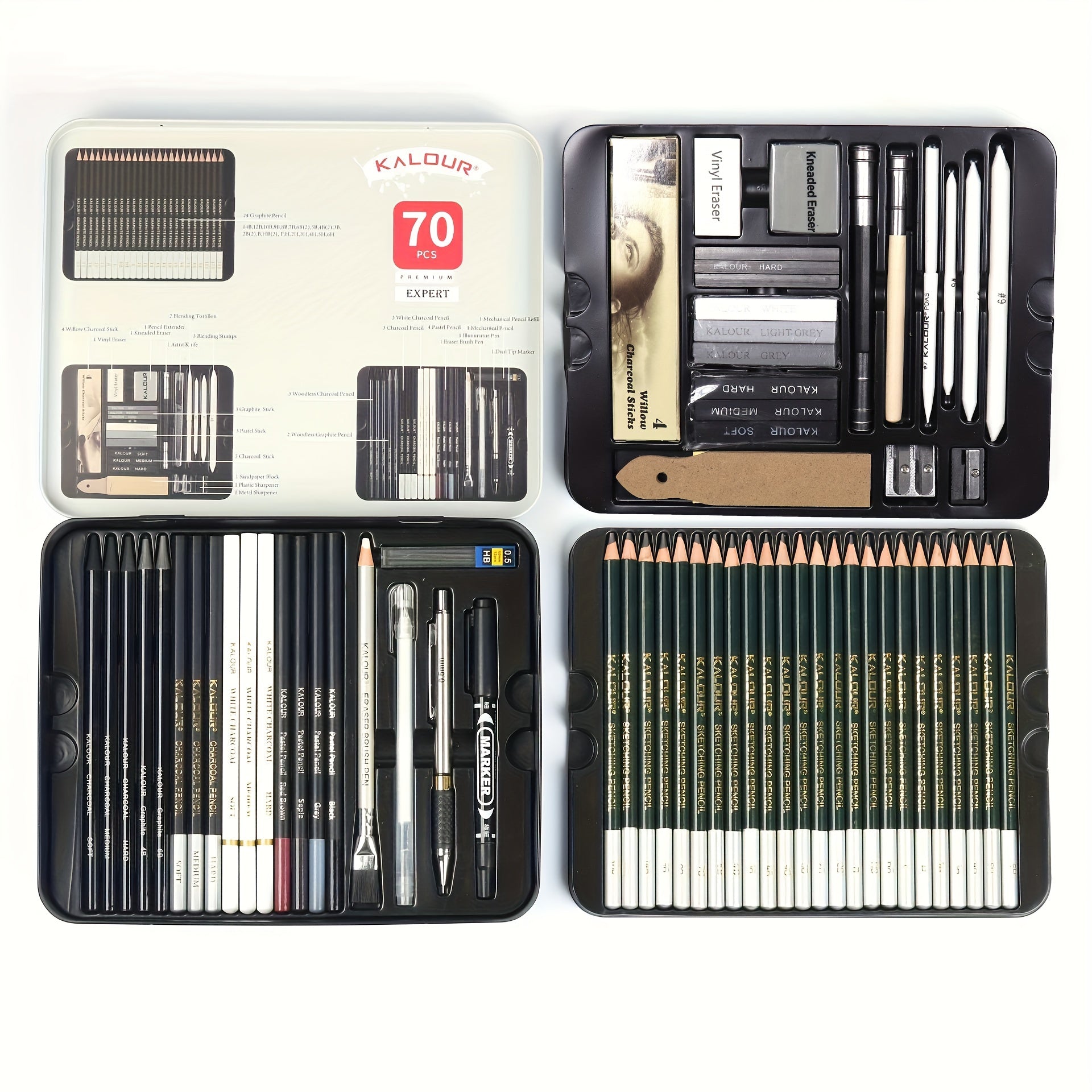 Set de dibujo de boceto con caja de hierro de lujo de 70 piezas para arte y escritura al aire libre