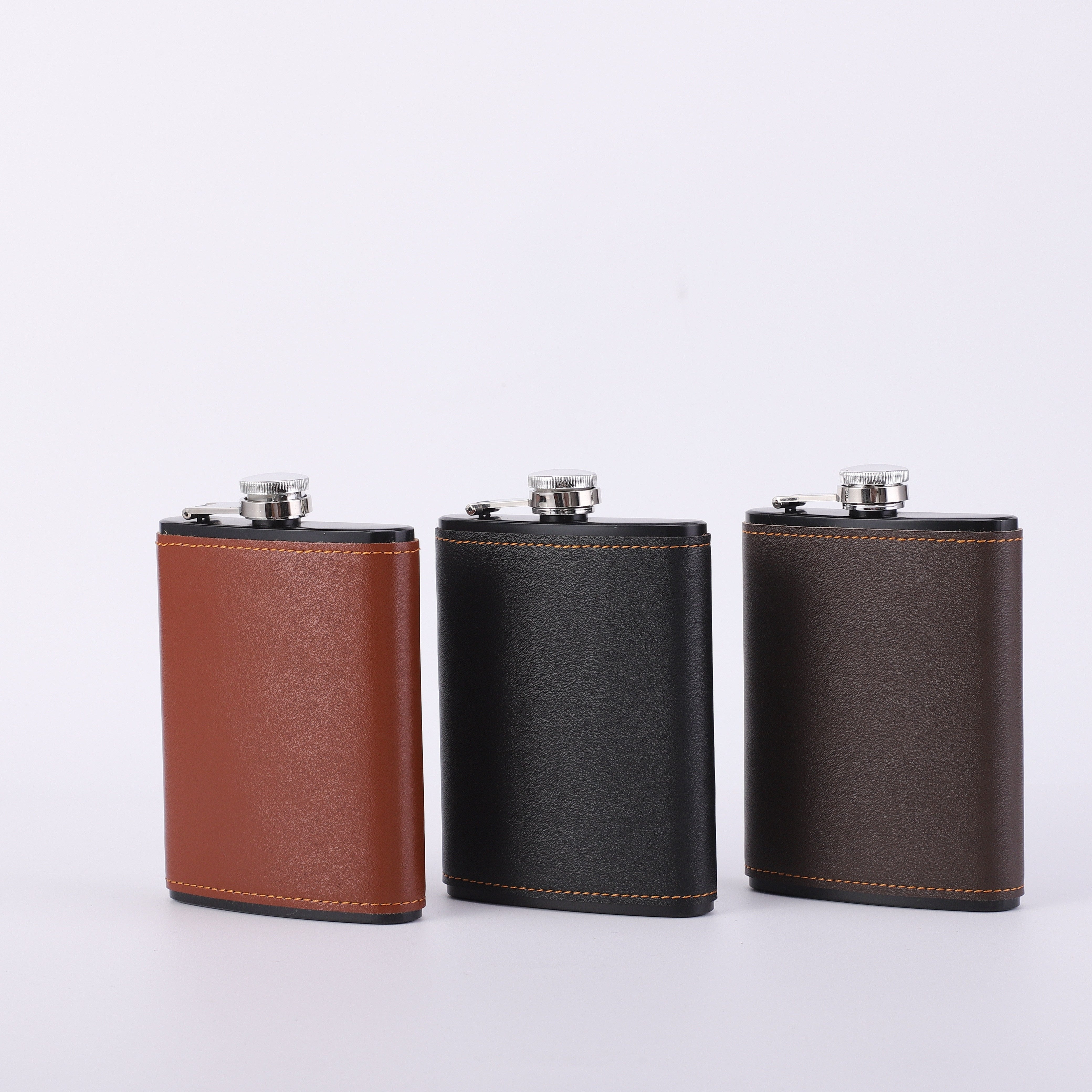 8-Ounce Stainless Steel Hip Flask with Faux Leather Case in Black or Brown