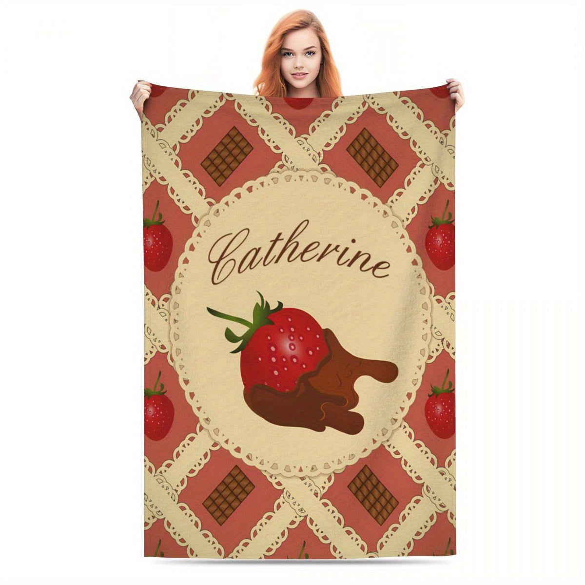 Personalized Strawberry Blanket for Girls and Women Soft Lightweight Throw for Travel and Gifts