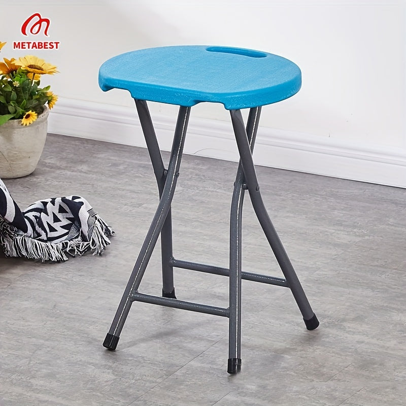 Portable Folding Stool Round Plastic Yellow Indoor Outdoor Lightweight