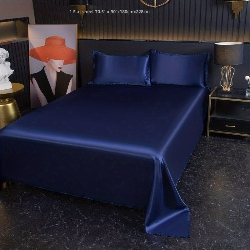 Silky Satin Bed Sheet Flat Sheet for Bedroom Guest Room Home Decor 1 Piece