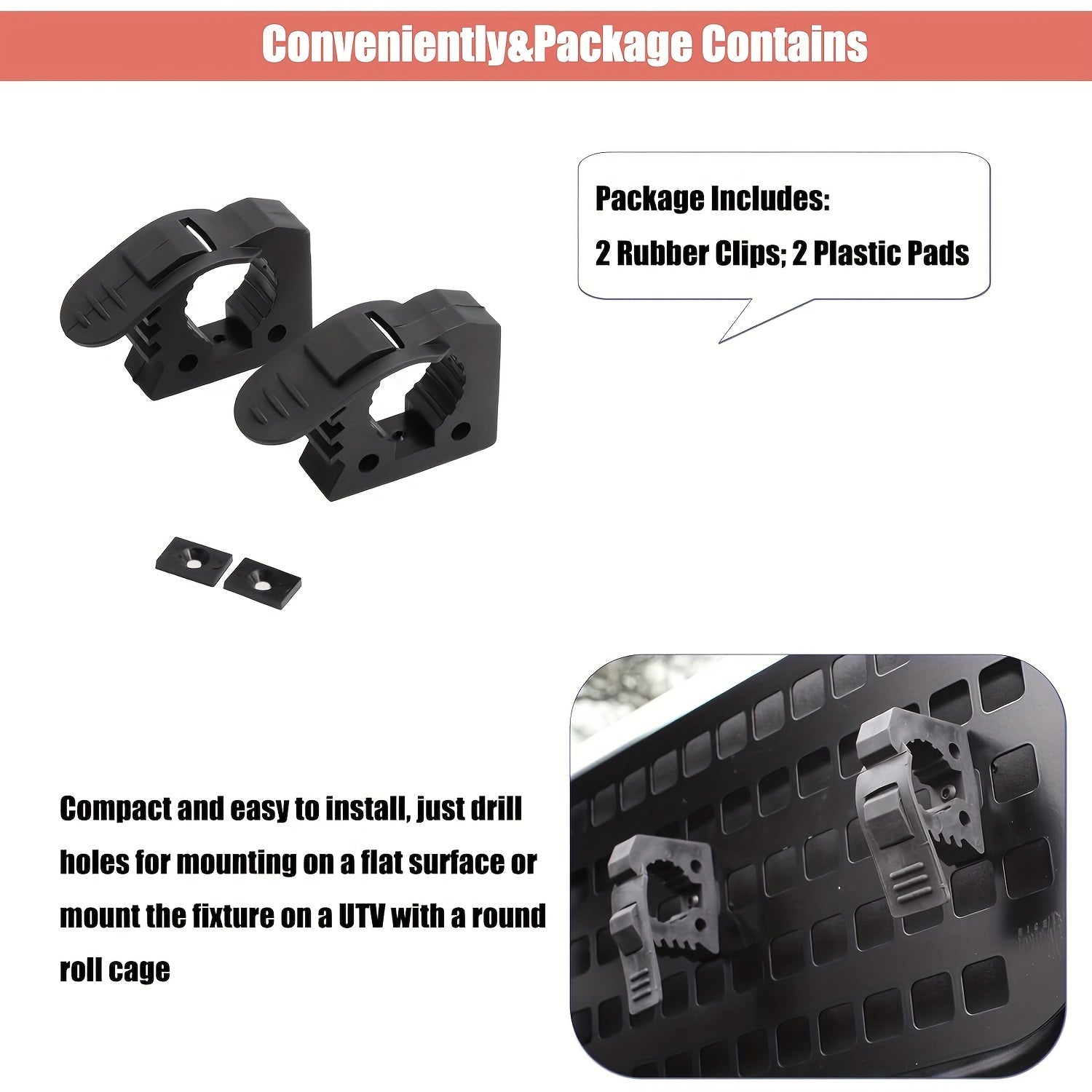 2PCS Black Rubber Clamp Kit for Off-Road Vehicles and UTVs 1-1/2 Inch