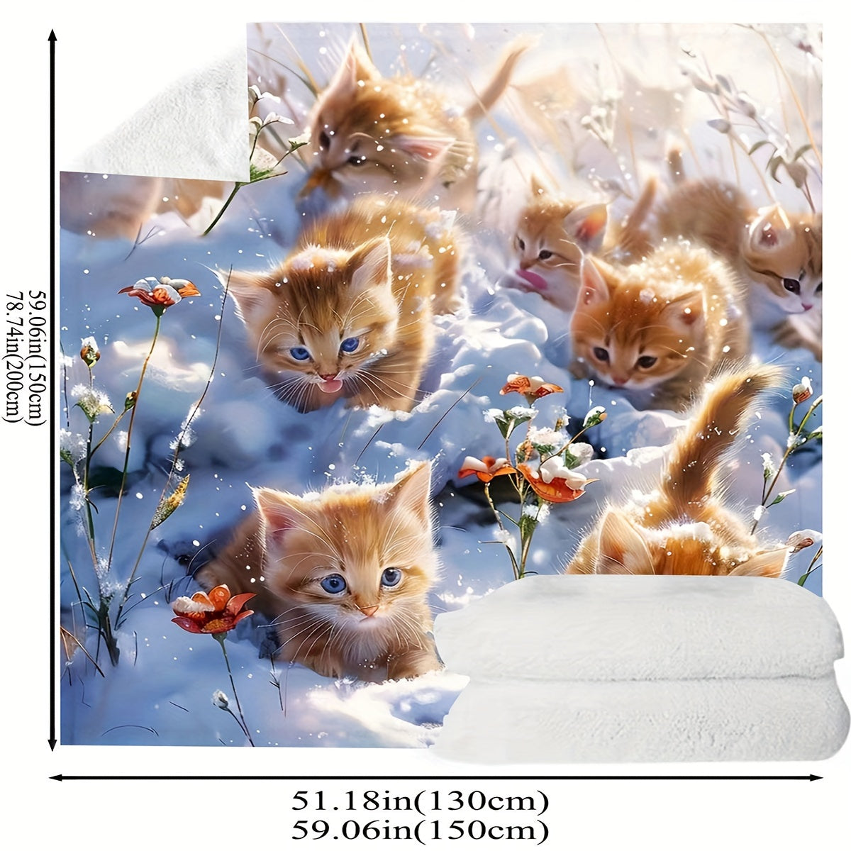 Soft Flannel Throw Blanket with Kitten Design for Bed Sofa Comfort