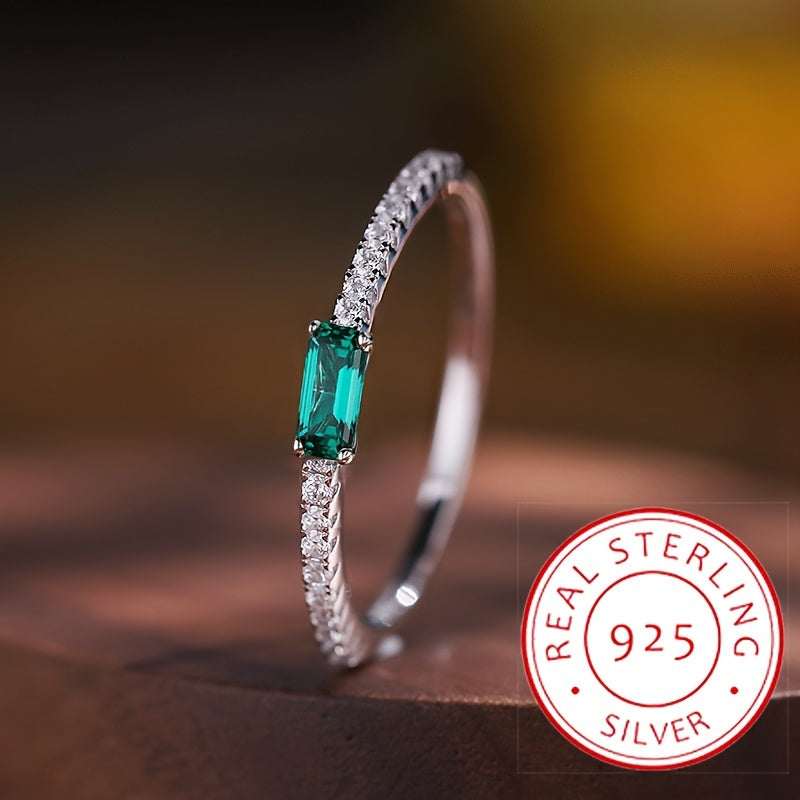 Green Cubic Zirconia Sterling Silver Oval Ring for Women