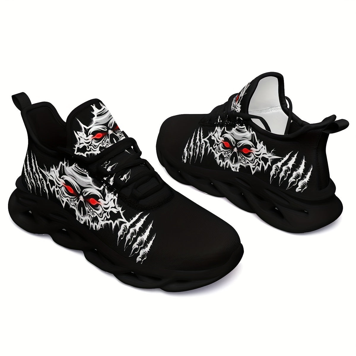 Erkaklar uchun katta o'lchamdagi bosh suyagi naqshli krossovkalar, ochiq havoda faoliyatlar uchun nafas oladigan va mustahkam.