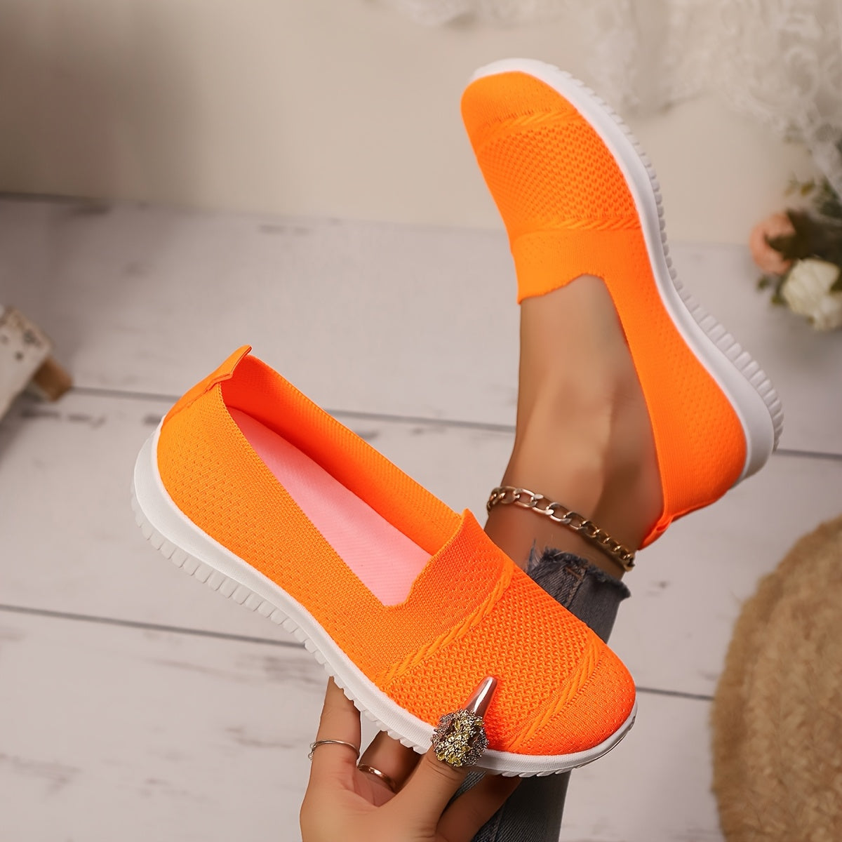 Zapatillas casuales para mujer sin cordones, ligeras y transpirables, zapatos planos