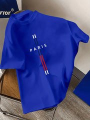 Men's Polyester Casual T-Shirt with Geometric Paris Print Summer Regular Fit