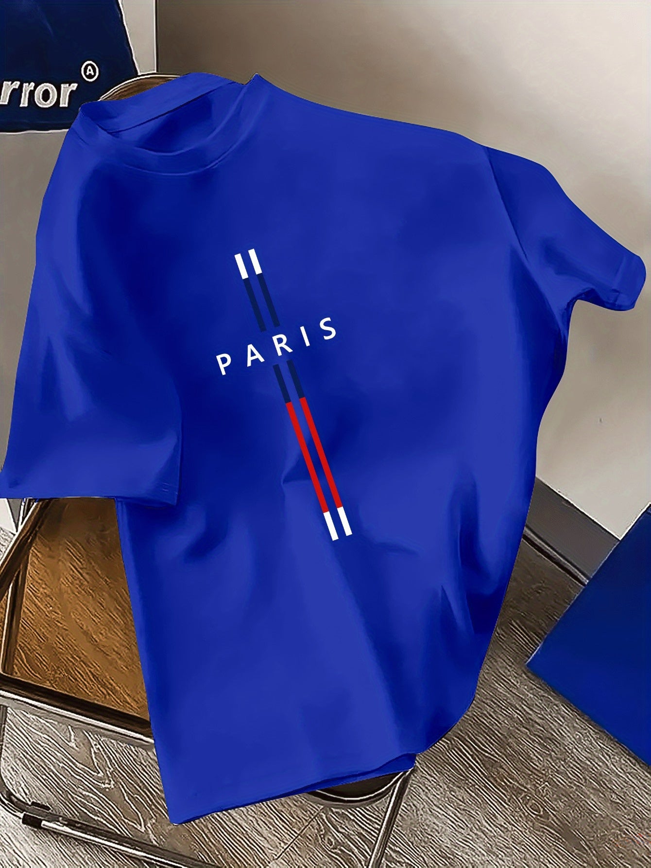 Men's Polyester Casual T-Shirt with Geometric Paris Print Summer Regular Fit