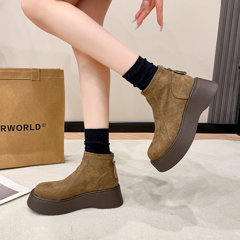 Women's Winter Boots Leather Wide Width Nonslip Zipper Fashion