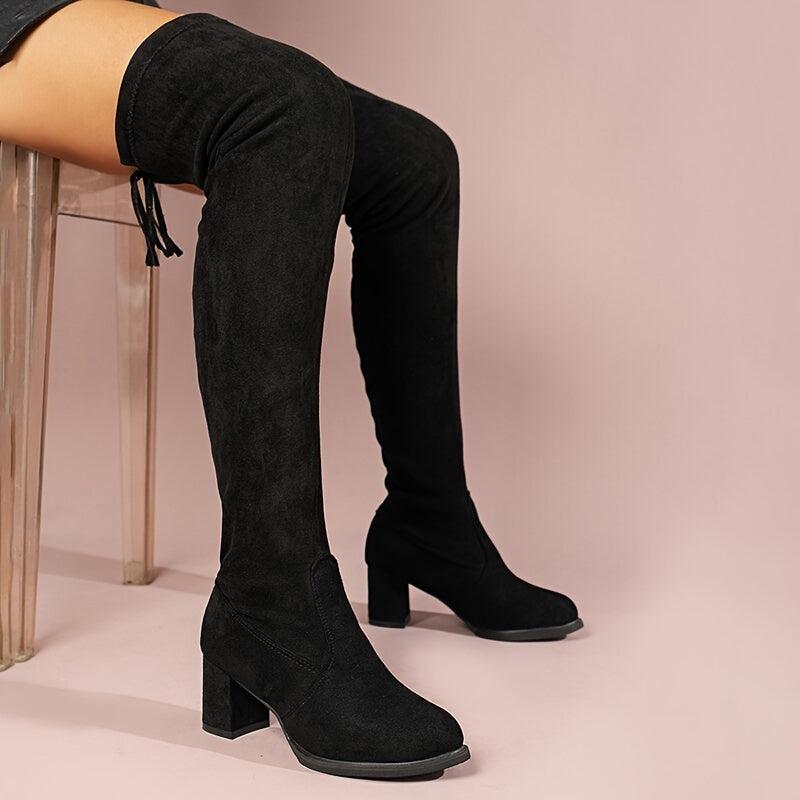 Women's Over The Knee Boots Chunky Heel Stretchy Long Boots