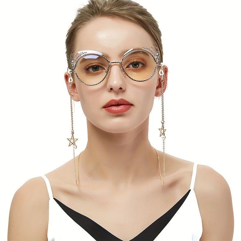 Pentagram Barglari Pendant Ko'zoynak Zanjir To'plami - Erkaklar va Ayollar uchun Zamonaviy Ko'zoynak Tasmali Egallovlar, Saqlovchi To'plar bilan. Metall Niqob Ko'zoynak Aksessuarlarini o'z ichiga oladi.