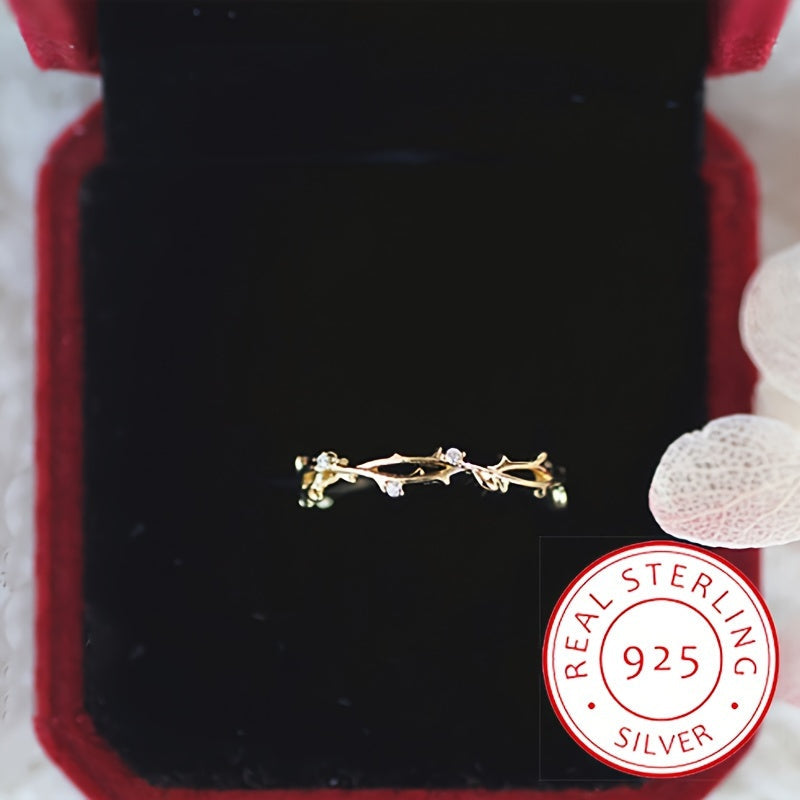 Zarif va uslubli 925 oltin shirin shoxli halqa uzuk, porloq zirkoniya inlay bilan - barmog'ingizda noziklik va zariflik qo'shish uchun mukammal zargarlik buyumi