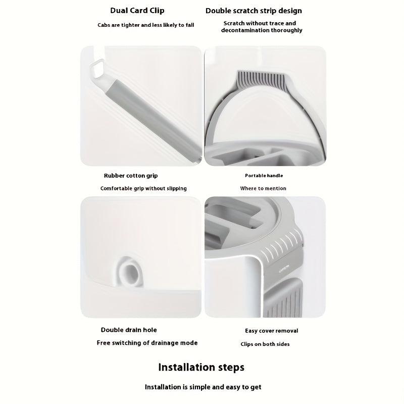 Hands-Free Mop and Bucket Set with Wringer, White, Includes 2 Reusable Cloths