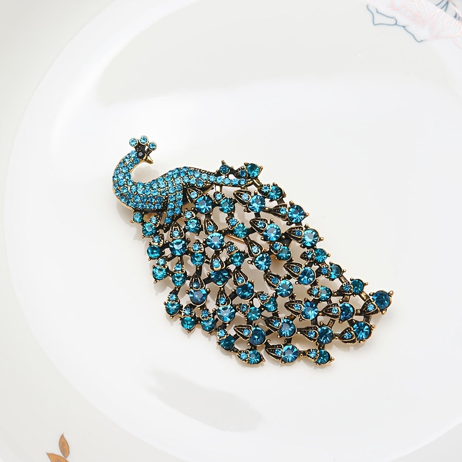 Peacock Brooch with Rhinestones Retro Wedding Formal Jewelry