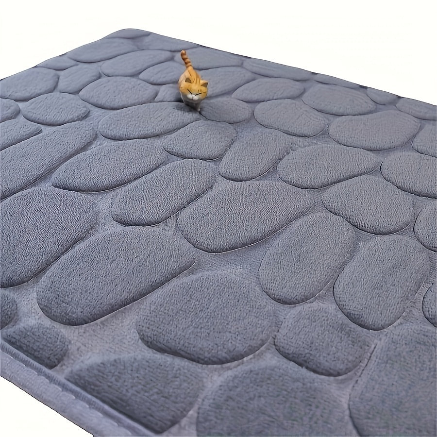 Bath Mat Non-Slip Embossed Pebble Pattern 59.94x39.88cm Absorbent Polyester