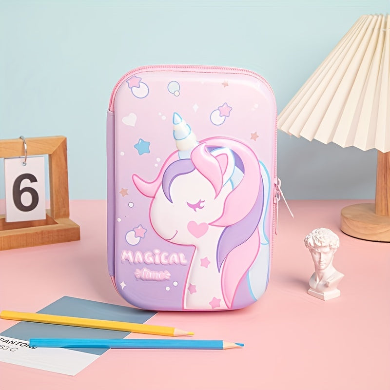 Cute Cartoon 3D Pencil Case Waterproof Large Capacity Multi-Layer Stationery Organizer Pink