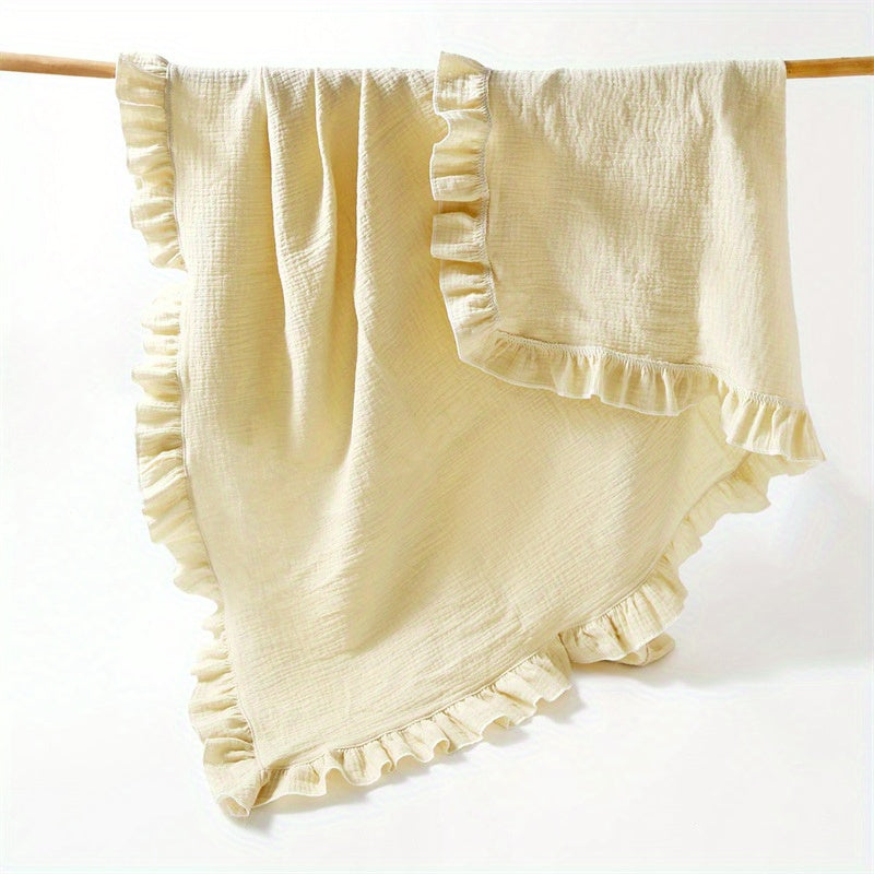 Baby Soft Blanket with Lace Gauze in Plain Color for Children Lotus Leaf Bath Towel Gift