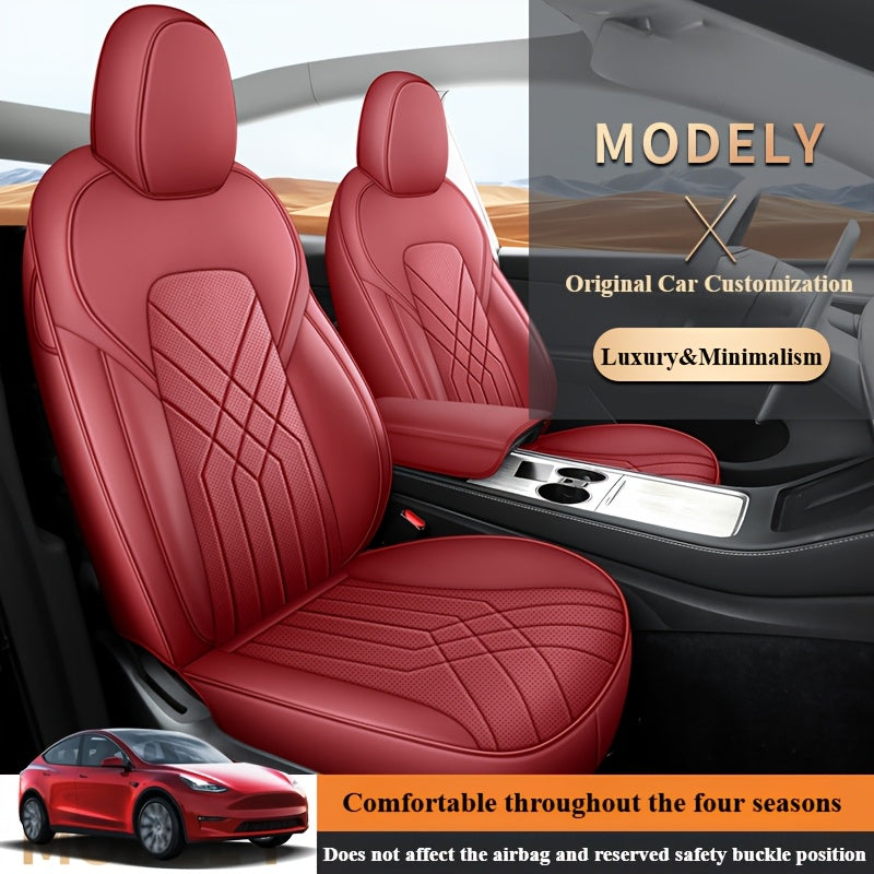 Luxury Nappa Leather Car Seat Covers Full Set for Tesla Model Y 2020-2024
