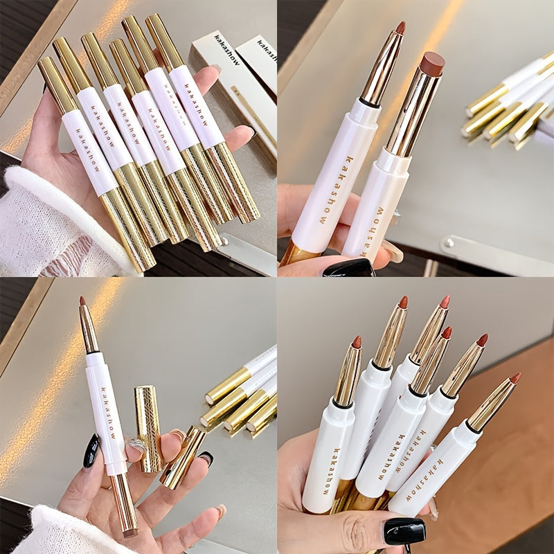 Mujeres lápiz labial de doble extremo de larga duración y antiadherente, resistente al agua