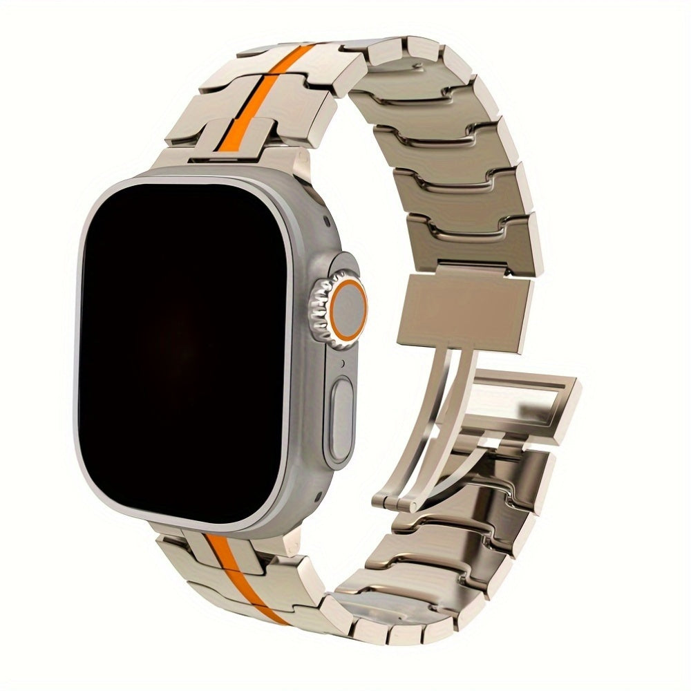 Qora va to'q sariq dizayndagi magnit qopqoq bilan zamonaviy hashamatli metall soat bilaguzuk iWatch uchun, mustahkam joylashish, biznes uslubi, turli iWatch modellari bilan mos keladi, metall qoplama.