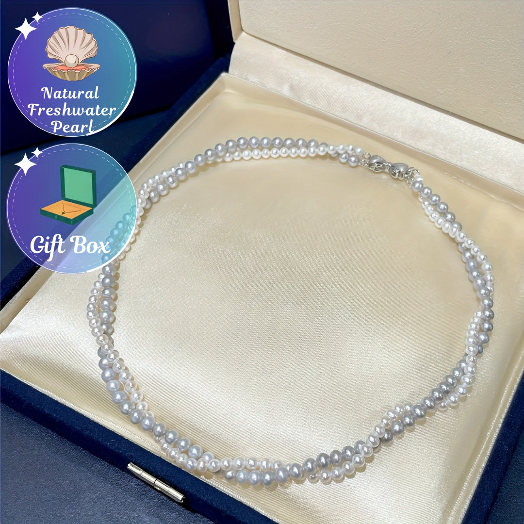 Freshwater Pearl Necklace Double Layer Natural Stone Elegant Jewelry for Weddings and Holidays