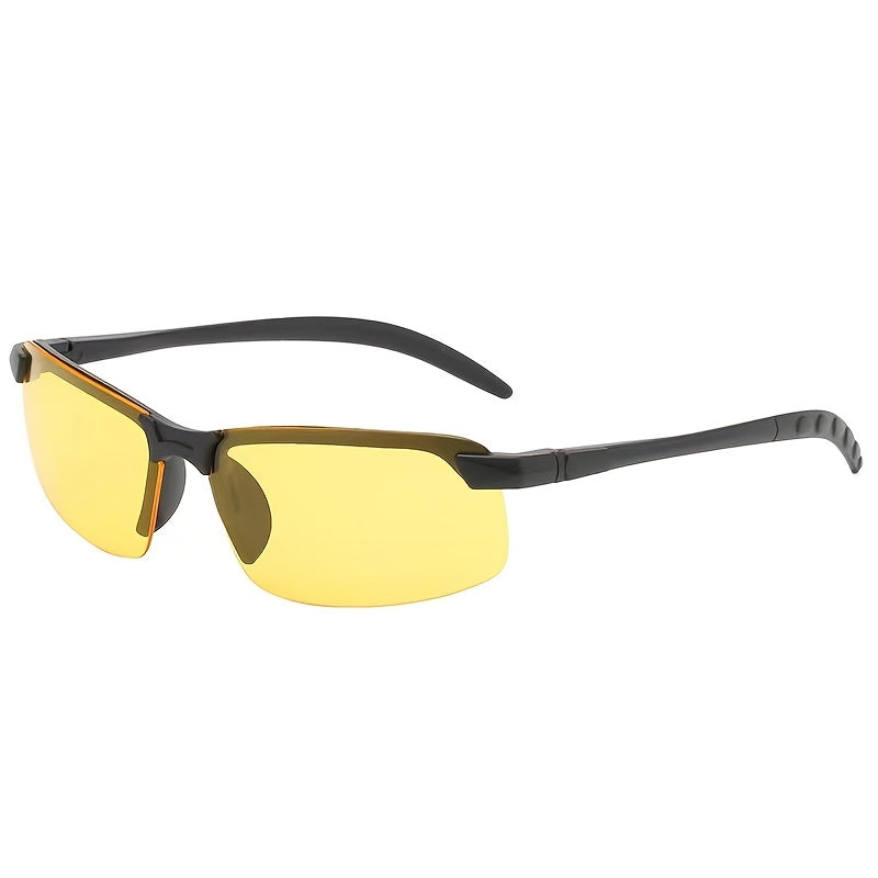 Men Night Vision Driving Glasses Yellow Anti-Glare Semi-Rimless Polycarbonate Frame