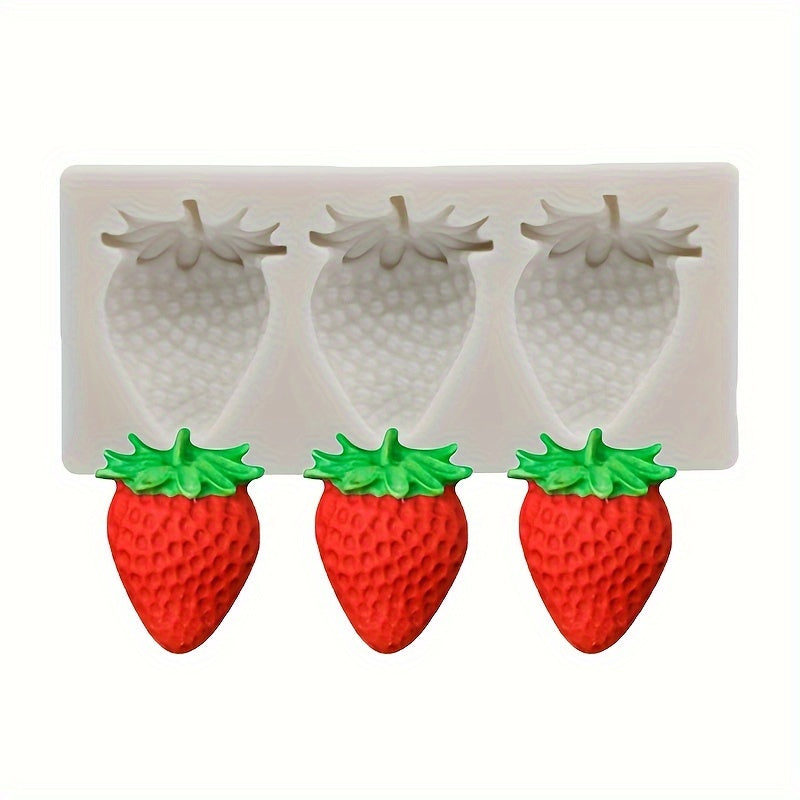 Three-Consecutive Strawberry Silicone Mold for Candles, Chocolates, Resin Crafts