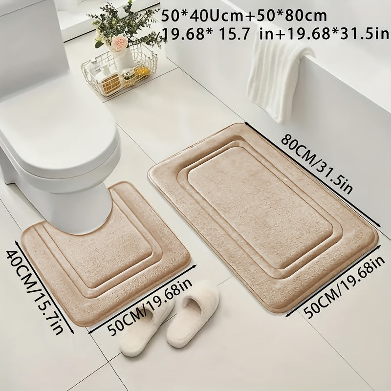 Coral Fleece Bath Mats 2-Pack Non-Slip Absorbent Knit Polyester 530gsm 1.3cm Thick