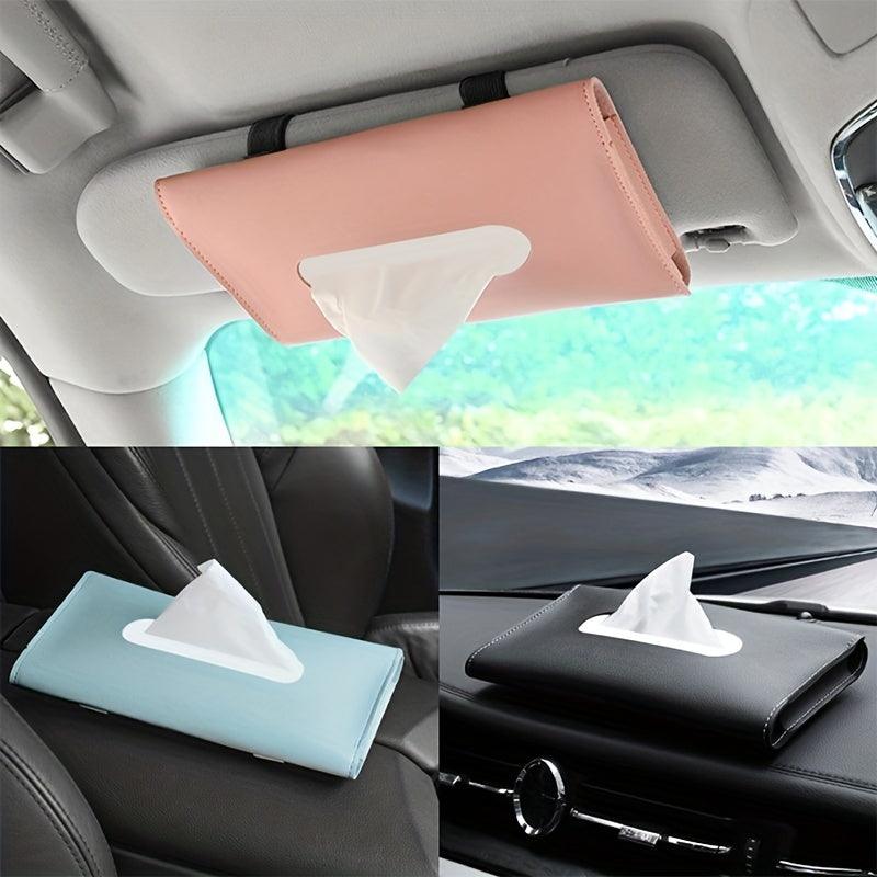 Car Interior PU Leather Tissue Box Holder Dark Blue Pink Black