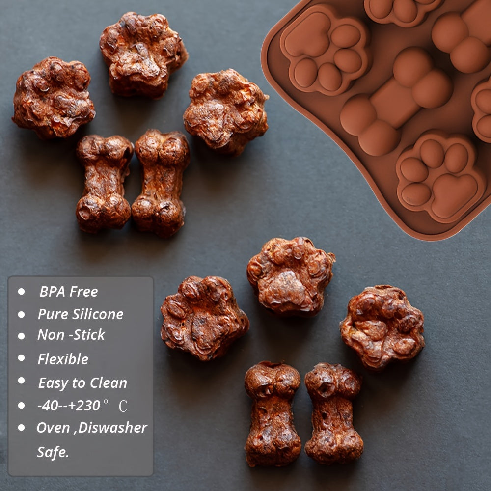 2 ta kuchukcha oyoq pishirish panasi va it suyak shokolad qolipi - Shokolad, shirinlik, jele, muz kubiklari va DIY pishirish asboblari uchun yopishqoq bo'lmagan oziq-ovqat darajasidagi silikon qolip