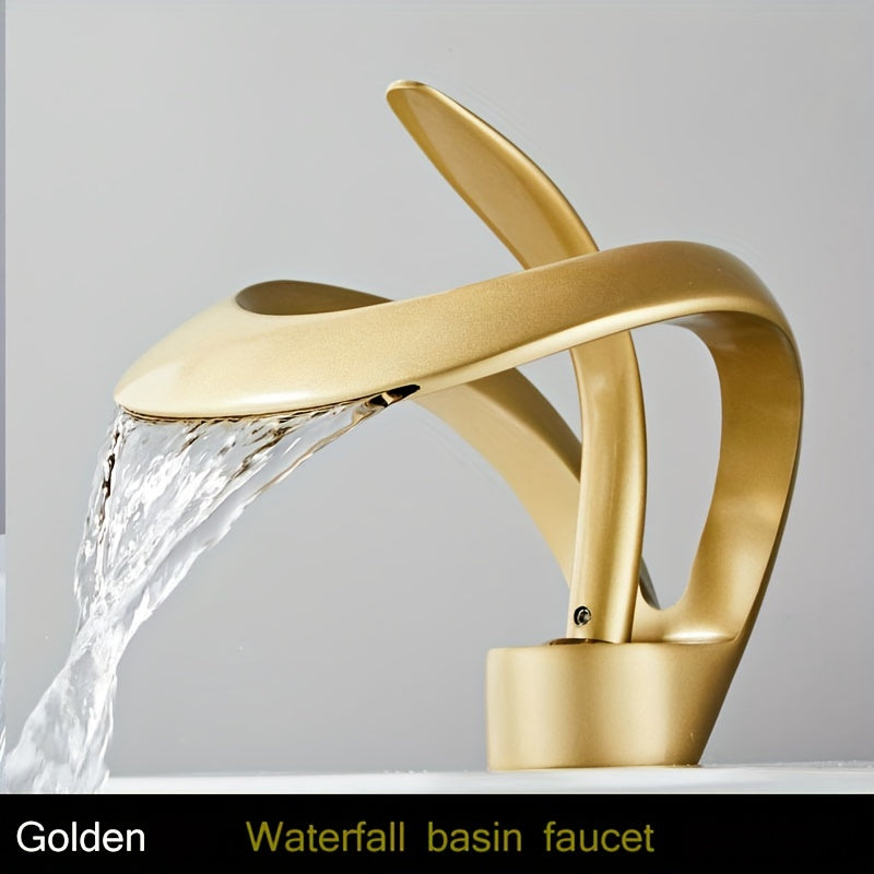 Luxury Brass Bathroom Faucet with Hollow Design Single Handle Ceramic Valve Cold and Hot Water