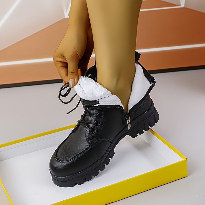 Women's Snow Boots with Platform Sole Waterproof Slip-Resistant Black