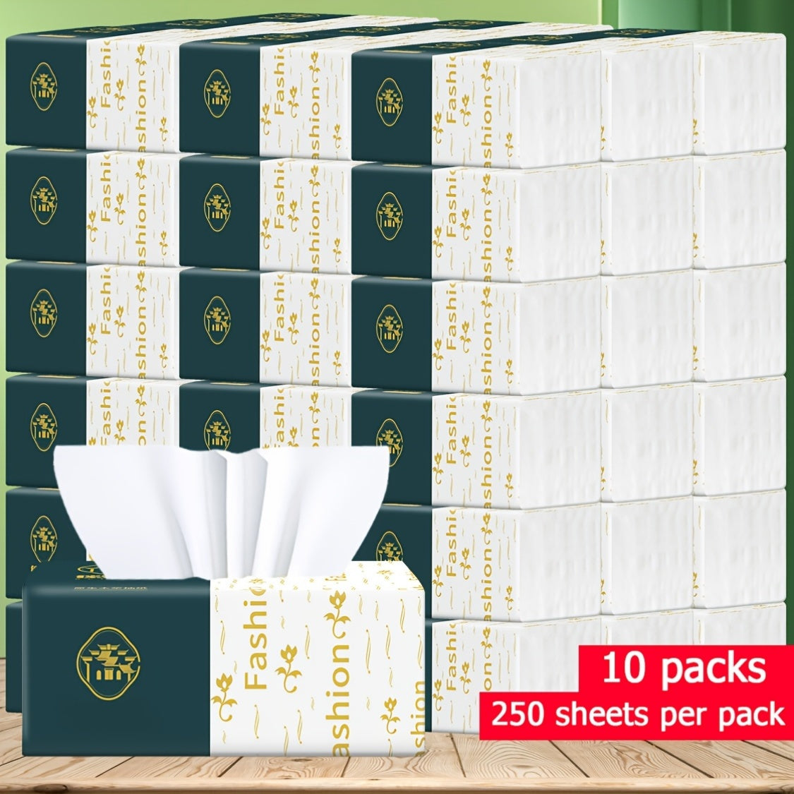 10 Pack 4-Ply Paper Tissues Soft Thickened 250 Sheets for Office Home Hotel