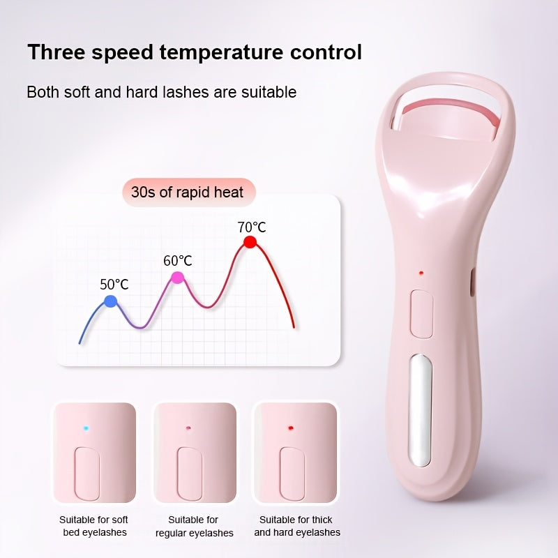 Rechargeable Electric Heated Eyelash Curler with 3-Level Temperature Control Portable Safe for All Lashes